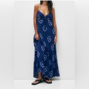 Pull & Bear Blue print, halter summer Beach Resort,laggen Dress, 100% cotton  M